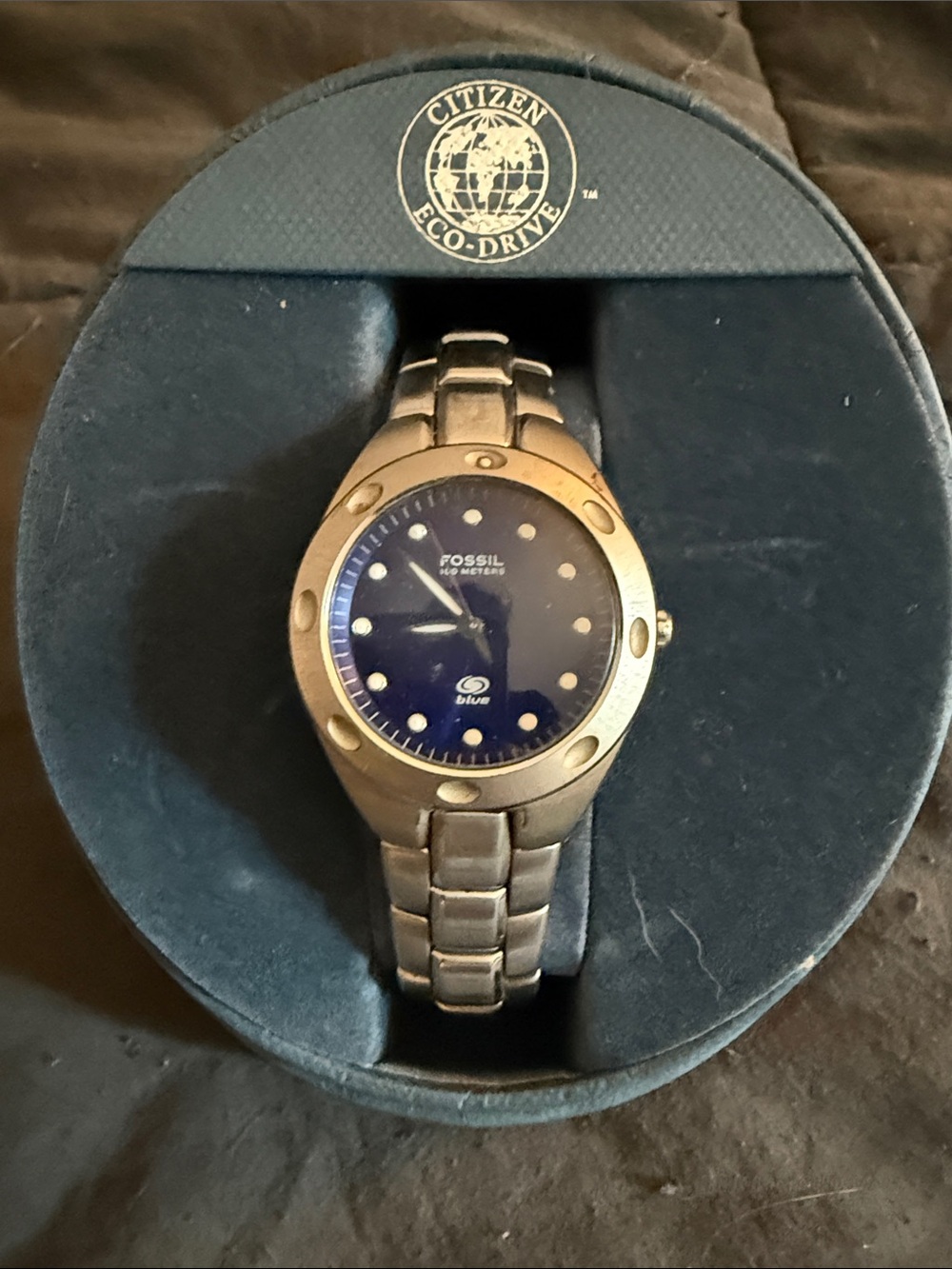 Fossil Men's Blue Dial Stainless Steel Watch - Vintage circa 1999